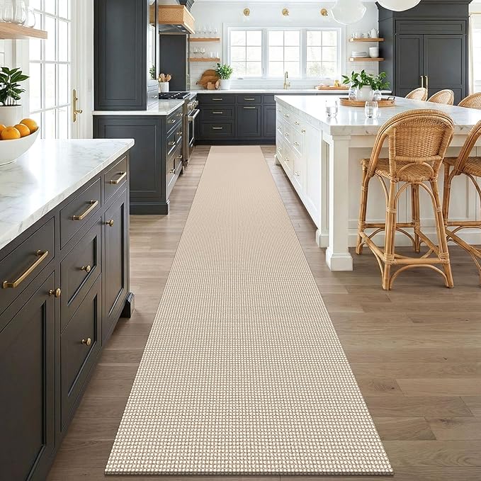 KOZYFLY Braided 2.5'x18' Runners Rugs for Hallway, Extra Long Washable Runner Rug, Woven Non Slip Kitchen Runner, Cotton Entryway Rug, Floor Carpet for Entry, Aisle, Hall, Ivory/Camel/Brown