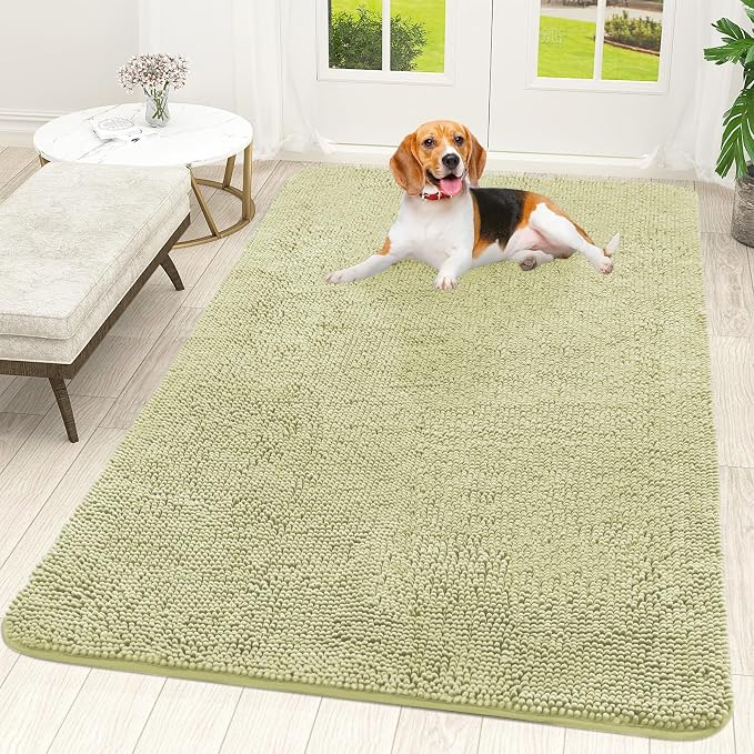 OLANLY Dog Door Mat for Muddy Paws 59x35, Absorbs Moisture and Dirt, Absorbent Non-Slip Washable Doormat, Quick Dry Chenille Mud Mat for Dogs, Entry Indoor Entryway Carpet for Inside Floor, Vanilla
