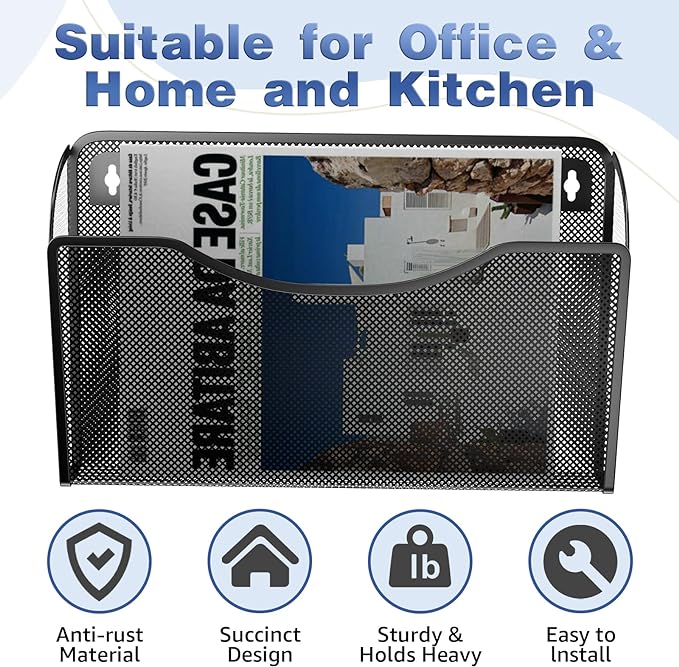 MINDEPOT Wall File Organizer 3 Pack - Heavy Duty Iron Office File Holder for Wall Mount - Hanging Document Organizer for Business, Classroom, Home Office