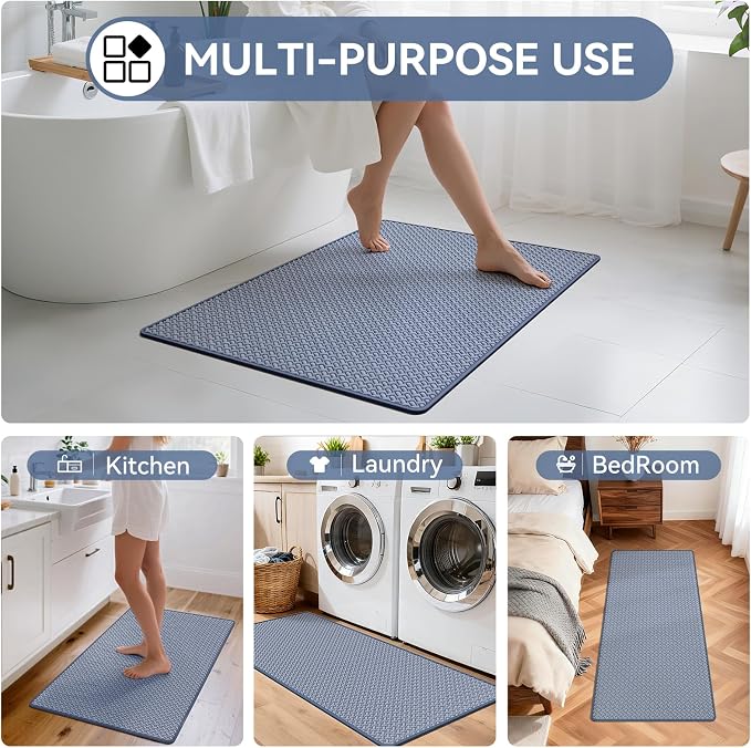 YDKGL Bathroom Runner Non Slip, Extra Soft Absorbent Quick Dry Bath Mats, Foam Weave Texture Thin Bath Rugs Washable with Rubber Backing, 20" x 59“