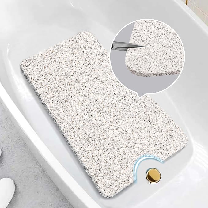 Asvin Soft Textured Bath, Shower, Tub Mat, 35x16 Inch, Phthalate Free, Non Slip Comfort Bathtub Mats with Drain, PVC Loofah Bathroom Mats for Wet Areas, Quick Drying