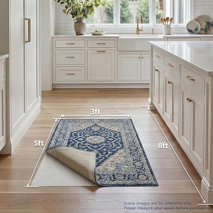 Veken 3x5 Ft Rug Pad Gripper for Hardwood Floors, Non Slip Rug Pads for Area Rugs, Thick Rug Grippers for Tile Floors, Under Carpet Anti Skid Mat, Keep Your Rugs Safe and in Place