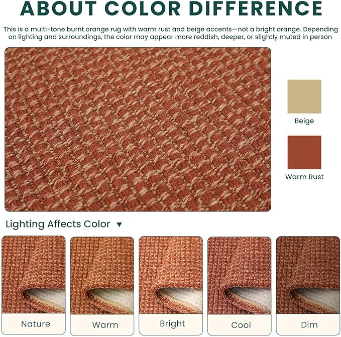 KOZYFLY Orange 2x20 Runners Rugs for Hallway, Extra Long Washable Runner Rug, Woven Non Slip Kitchen Runner, Cotton Entryway Rug, Floor Carpet for Entry, Aisle, Hall, Burnt Orange/Tan