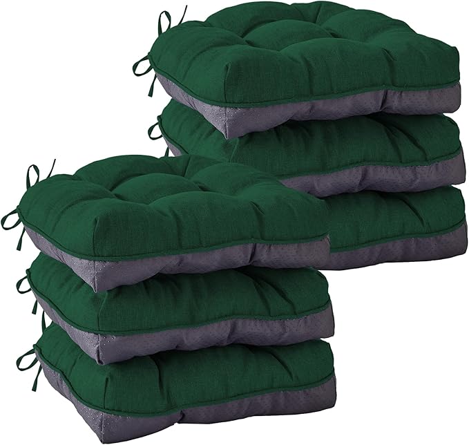 IASEAHK Chair Cushions for Dining Chairs, Seat Cushions for Kitchen Chairs, Indoor Seat Cushions with Ties, Tufted Foam Chair Pads, Non Slip Chair Cushions Set of 6, 15.5" x 15.5" x 4", Dark Green