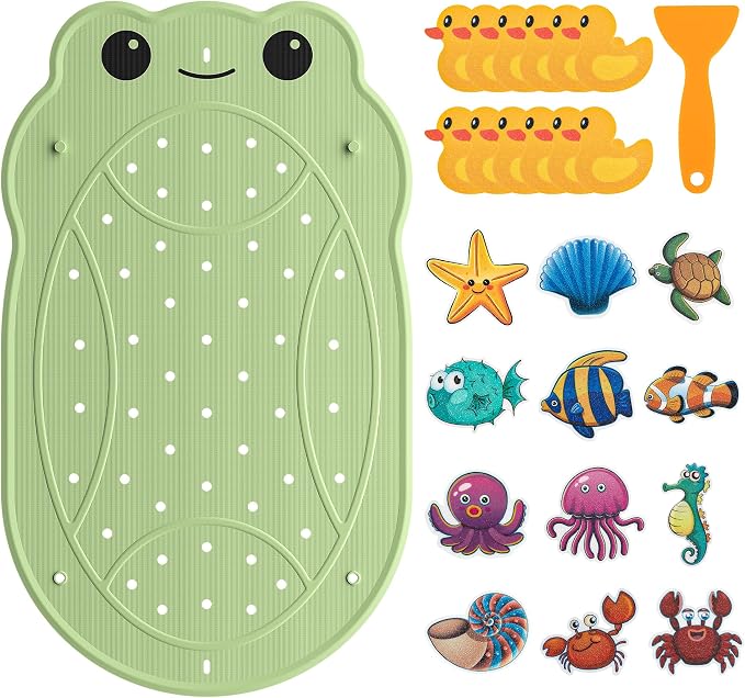 UNEEDE Kids Bathtub Mat with 24PCS Non Slip Bathtub Stickers, Non Slip Shower Mat for Toddlers, Washable Anti Slip Tub Surface, Soft Rubber Mat for Bathtub Shower, Waterproof Essentials