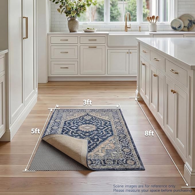 Veken 3x5 Ft Rug Pad Gripper for Hardwood Floors, Non Slip Rug Pads for Area Rugs, Thick Dark Grey Rug Grippers for Tile Floors, Under Carpet Anti Skid Mat, Keep Your Rugs Safe and in Place