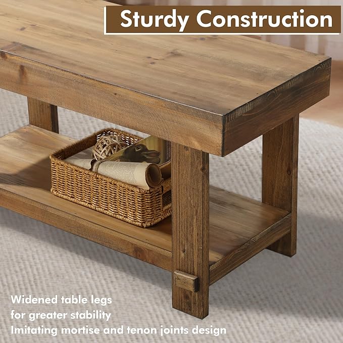 HOKYHOKY Solid Wood Entryway Bench - 42.6" Farmhouse Long Storage Benches, Narrow Bench Seat for Indoor, Entryway, Dining Room, Living Room, Bedroom and Hallway, Rustic Natural