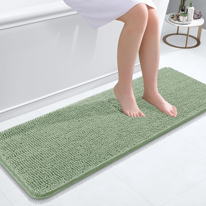 OLANLY Bathroom Runner Rugs 47x17, Soft Absorbent Chenille Bath Rugs, Rubber Backing Quick Dry, Machine Washable Long Bath Mats for Bathroom Floor, Tub and Shower, Home Decor Accessories, Sage Green