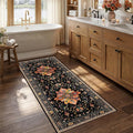 RELEANY Area Rugs Runner 2'6"x5' Washable Non-Slip, Floral Vintage Distress Medallion Carpet for Kitchen Hallway Bedroom Beside Laundry Room Bathroom, Black Colorful Floral Dark Tan