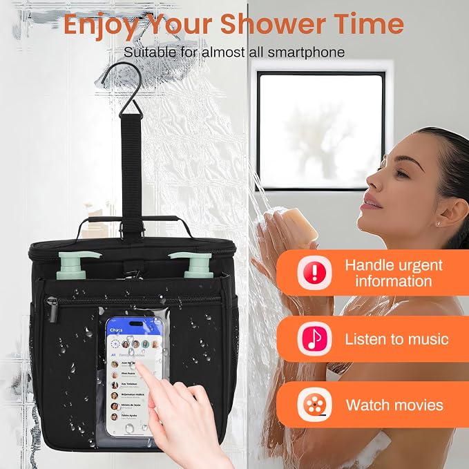 Shower Caddy Dorm Portable 2 Compartment Shower Bag Quick Dry,College Dorm Room Essentials for Guys Girls,Hanging Shower Organizer for Camping,Gym,Men,Women,Black