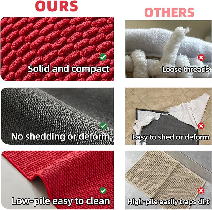 TYUU Christmas Bathroom Rugs Non Slip Washable, Super Absorbent Thin Bath Mat Quick Dry Low Pile Bathroom Rug, Red 24"x47"