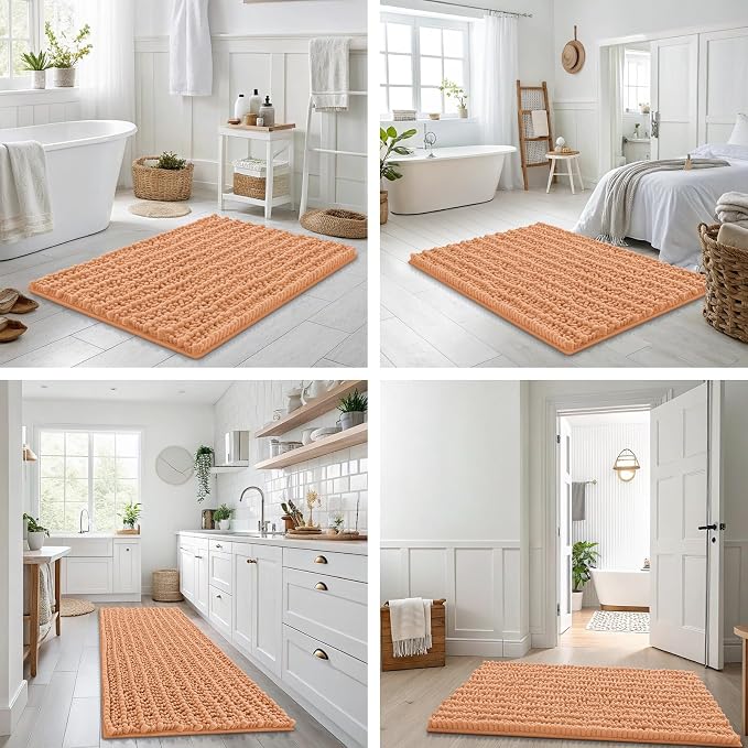 Smiry Bathroom Rugs Mat 36x24, Extra Soft Absorbent Chenille Bath Rugs, Non Slip Rubber Backing Machine Washable Quick Dry Bath Mats for Bathroom Floor, Tub, Shower, Home Decor Accessories, Peach