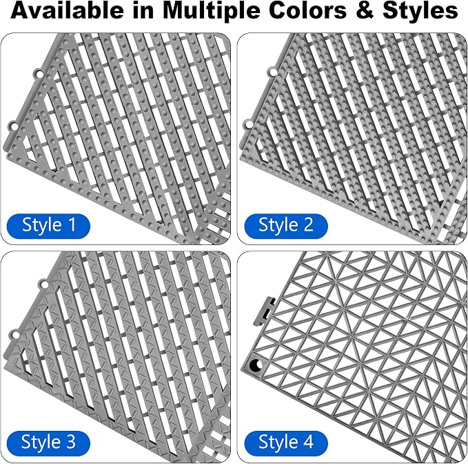 ToLanbbt Modular Interlocking Cushion 12P 11.8" x 11.8" Interlocking Rubber Floor Drain Holes Non-Slip Splicing Drainage Mats for Deck, Shower, Kitchen, Drain Pool, Sauna Bath (Grey, 2 Rows Dots)