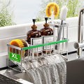 Cisily Extra Large Silver Kitchen Sink Caddy Organzier with High Brush Holder, Sponge Holder for Sink, 304 Rustproof Stainless, Kitchen Countertop Soap Dispenser Organizer For Decor and Accessories