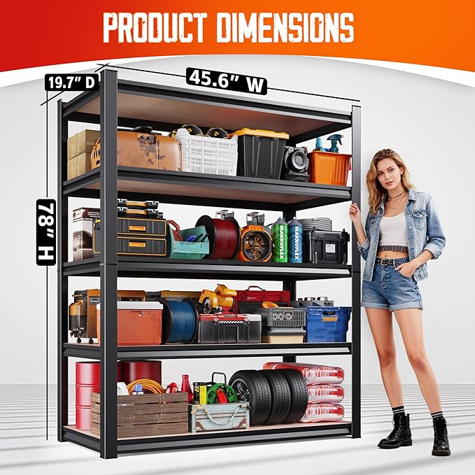 Set of 5 Garage Shelving-2050 lbs 5 Tier Storage Shelves,Adjustable Heavy Duty Metal Shelving Unit and Storage Large Rack,Utility Steel Shelf For Warehouse Industrial Pantry Basement 78"x46"x20"