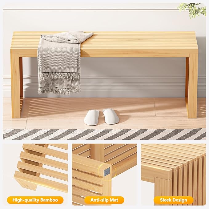 Bamboo Dining Bench, 35-inch Sleek Design Entryway Shoe Rack Bench, Indoor Kitchen Table Bench, Waterproof Outdoor Bench, Natural