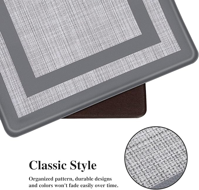 Mattitude Kitchen Mats Set of 2,Cushioned Anti-Fatigue Non-Skid Rug Sets Ergonomic Comfort Standing Mat for Kitchen, Floor, Office, Sink, Laundry, Gray and Gray