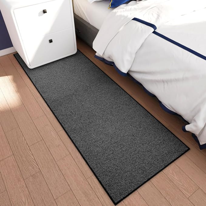 AREDO Runner Rug with Non Slip Rubber Backing, Washable Soft Floor Carpet for Kitchen, Hallway, Entryway Indoor, Bedroom, Laundry, Low Pile Area Rugs, Solid color with Pointillism style, 2'6“*6' BLACK