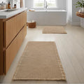 JIUZHEN Set of 2 Waffle Bath Mats Non Slip Waffle Bathroom Runner Rug Washable Boho Runner Bath Rugs Super Absorbent Shower Mat for Bathroom Kitchen Hallway Laundry, 16" x 24" +24" x 48", Brown