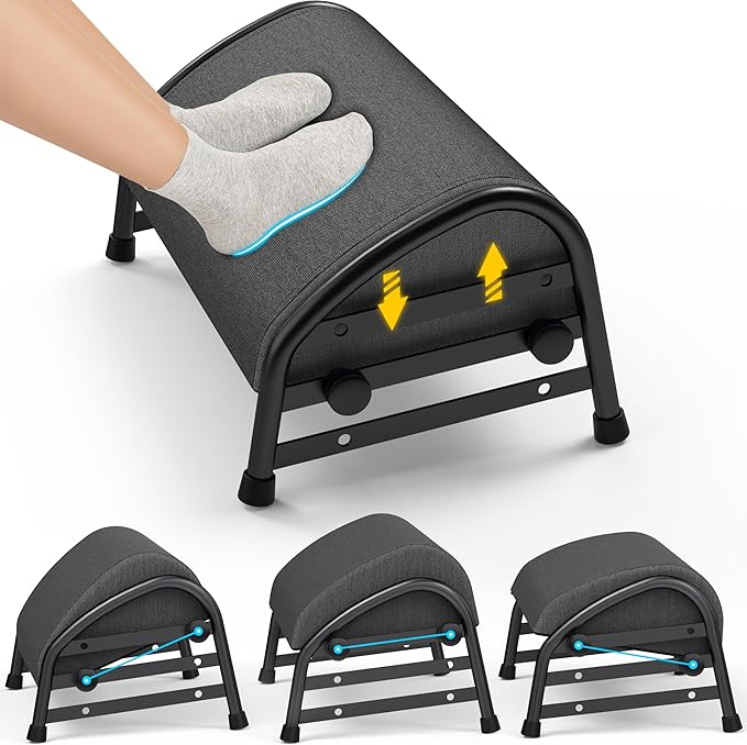 YEASHEIN Adjustable Foot Rest for Under Desk at Work, Ergonomic Foot Stools with 7 Positions, Elevated Cushion Under Desk Footrest with Metal Frame, Leg Rest Used for Home, Car, PC Gaming Accessories