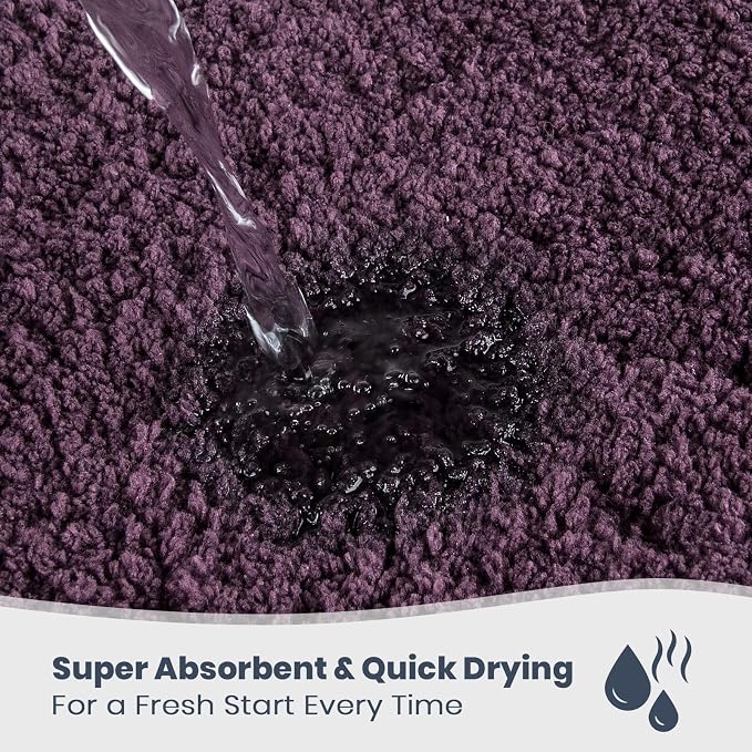 PURRUGS Bathroom Rug Non-Slip Machine Washable 20" x 30", Super Absorbent and Quick Dry Shaggy Microfiber Bath Mat, Extra Soft and Plush Bath Rug for Bathtub, Shower, and Sink, Purple