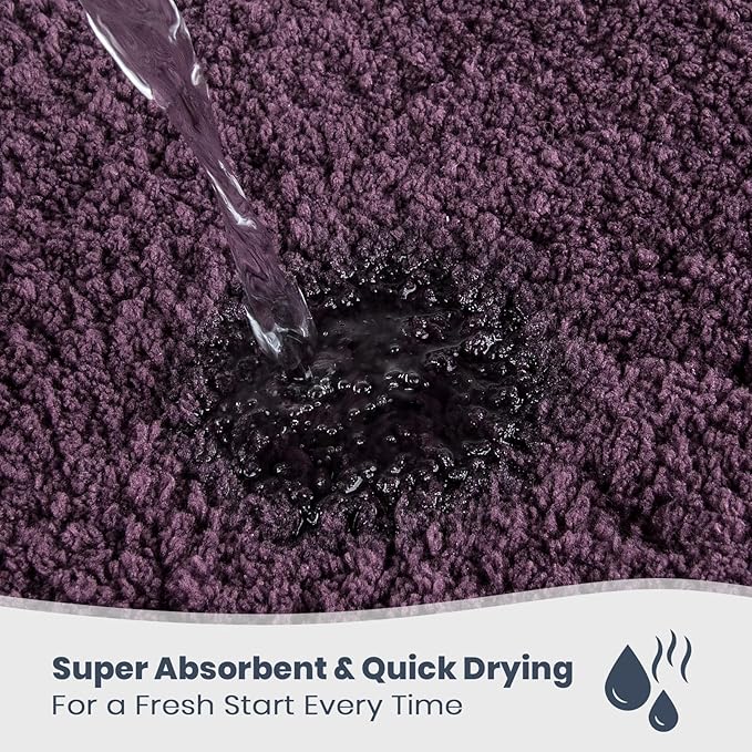 PURRUGS Bathroom Rug Non-Slip Machine Washable 30" x 60", Super Absorbent and Quick Dry Shaggy Microfiber Bath Mat, Extra Soft and Plush Bath Rug for Bathtub, Shower, and Sink, Purple