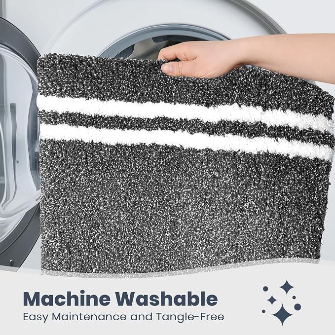 PURRUGS Bathroom Rug Non-Slip Machine Washable 20" x 24" U-Shaped, Super Absorbent and Quick Dry Shaggy Microfiber Bath Mat, Extra Soft and Plush Contour Rug for Toilet Base, Charcoal