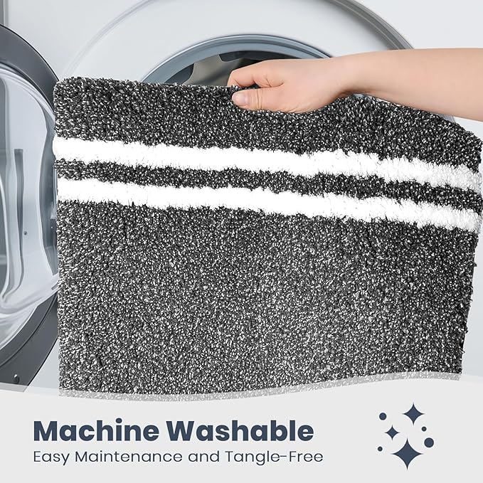PURRUGS Bathroom Rug Non-Slip Machine Washable 24" x 36", Super Absorbent and Quick Dry Shaggy Microfiber Bath Mat, Extra Soft and Plush Bath Rug for Bathtub, Shower, and Sink, Charcoal
