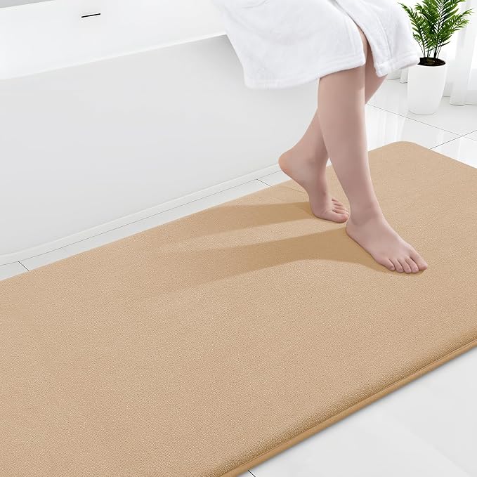 Smiry Memory Foam Bath Mat 47x24, Extra Soft and Absorbent Bathroom Mats, Non Slip Washable Carpet for Floor, Shower and Tub, Camel