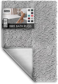Hearth & Harbor Bathroom Rugs, Chenille Bath Mat - Machine Washable Bath Mats for Bathroom Non-Slip Backing Rubber, Quick Dry Bathroom Mat - Silver Bath Rug, 17x24