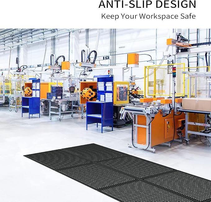 ROVSUN Rubber Floor Mat with Holes, 36''x 60'' Anti-Fatigue/Non-Slip Drainage Mat, for Industrial Kitchen Restaurant Bar Bathroom Utility Garage Pool Entry Door Mat, Indoor (36''x 60'' Black 2Pcs)