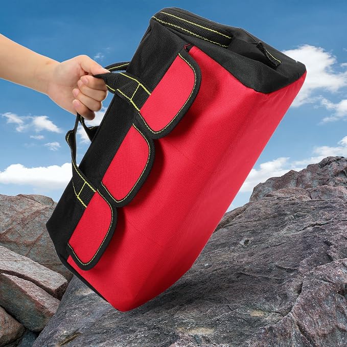 Sanwuta 3 Pack Tool Bag for Men with Waterproof Hard Bottom, Heavy Duty Tool Bag Wide Mouth Tote for Various Instrument, Electrician Carpenter Mechanic(Black Red, Blue, Yellow,16 Inch,Classic)