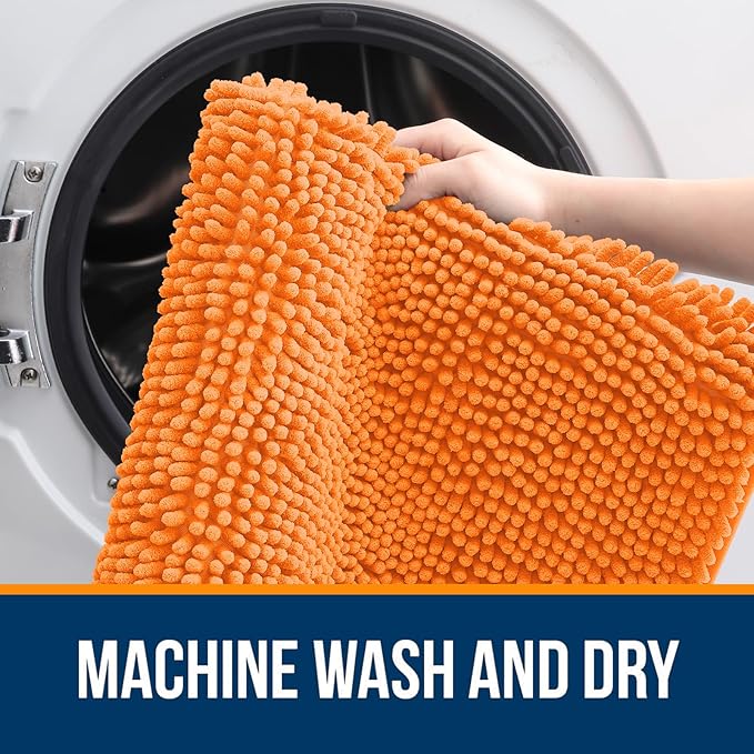 OLANLY Large Bathroom Rugs 44x32, Extra Soft Absorbent Chenille Bath Rugs, Rubber Backing Quick Dry, Machine Washable Bath Mats for Bathroom Floor, Tub and Shower, Home Decor Accessories, Orange