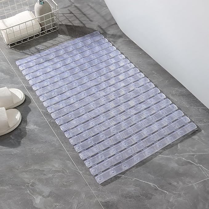Bathtub Shower Mat, Pet Dog Bathing Non-Slip Mat, Dog Bath mat for tub, Quick Drain Bathtub Mat with Suction Cups & Drain Holes for Bathroom, 27.1x15.7 Inch (Transparent)