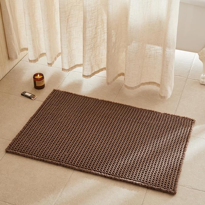 TYUU Waffle Bath Mat, Boho Bathroom Rugs Non Slip Washable Super Absorbent Quick Dry Bath Mat Farmhouse Bathroom Decor, 36"x24" Mocha