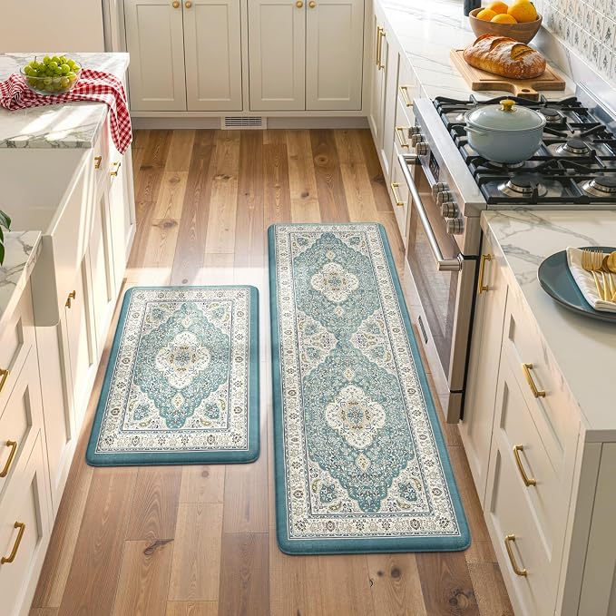 Collive Boho Anti Fatigue Kitchen Mats Sets 2 Piece Non Skid Kitchen Mats for Floor Cushioned Kitchen Rugs and Mats Waterproof Ergonomic Comfort Standing Mat Runner for Kitchen,Home,Office,Laundry