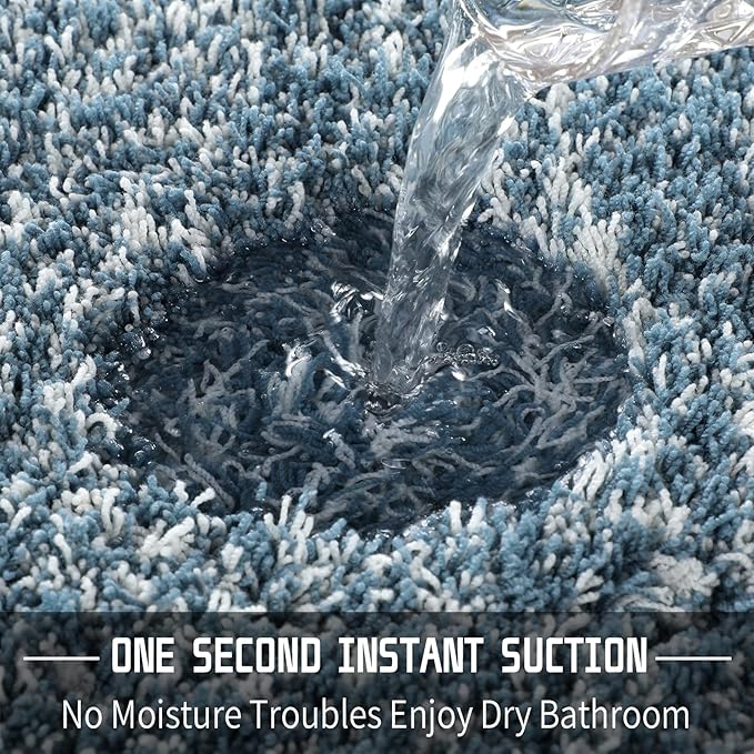 Yimobra Luxury Bathroom Rugs, Fluffy Bath Mats, Non Slip, Water Absorbent Microfiber, Machine Washable, Plush Runner Shower Rugs, Thick Matts for Bathroom Floor&Tub, 70" X 24", Denim Blue and White