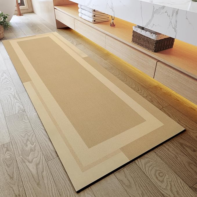 YDKGL Extra Long Non Slip Bathroom Runner Bath Mat, Rubber Backing Ultra Thin Bath Rug Fit Under Door Quick Dry Super Absorbent Washable Shower Mat for Bathroom Floor Bathtub Sink, Brown 24"x70"