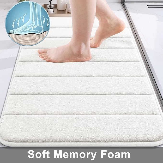 Buganda Memory Foam Bath Mat, 24" x 16", Ultra Soft and Non-Slip Bathroom Rugs, Water Absorbent and Machine Washable Bath Rug for Bathroom, Shower, and Tub, Ivory