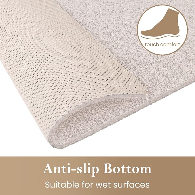 Shower Mat Bathtub Mat Non-Slip,47x16 inch, Soft Tub Mat with Drain,PVC Loofah Bath Mat (Phthalate Free) for Tub and Bathroom,Quick Drying,White