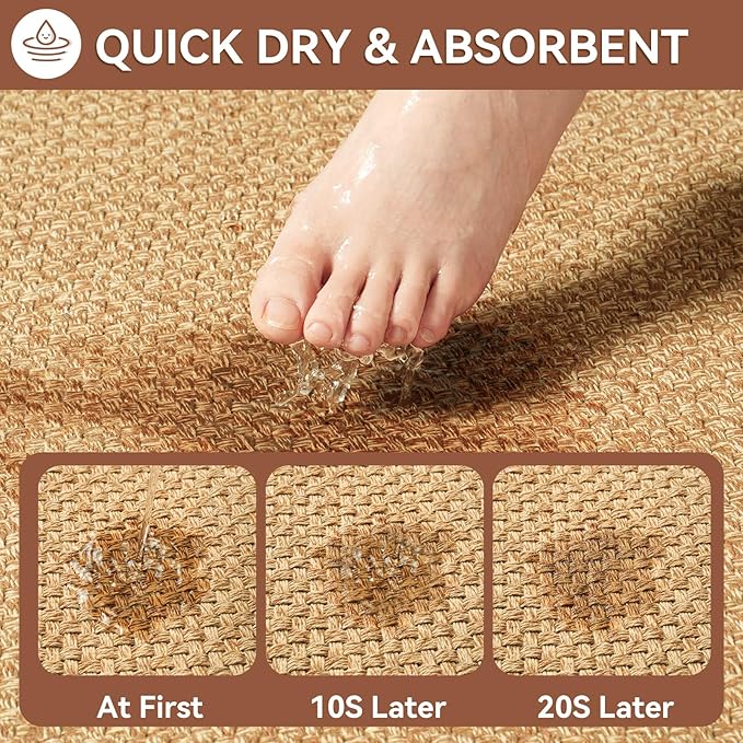 YDKGL Non Slip Bath Mat Bathroom Rugs, Soft Jute-Like Ultra Thin Bath Mats, Rubber Backing Super Absorbent Quick Dry Bath Rug Shower Mat Fit Under Door Bathroom Floor, Machine Washable, Brown 16"x24"