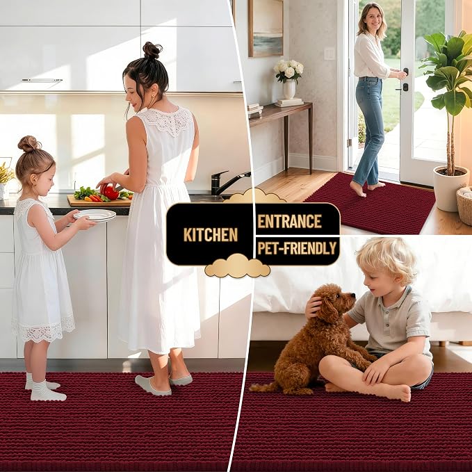 OLANLY Thick Small Bathroom Rugs 24x16, Extra Soft Absorbent Chenille Bath Rugs, Rubber Backing, Machine Wash Dry, Bath Mats for Bathroom Floor, Tub and Shower, Home Decor Accessories, Burgundy