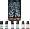 Essential Oil Diffuser & Essential Oils Set, Aromatherapy Diffuser with 7 LED Colors, 6 Oils Gift Pack (Clean Home, Peppermint, Blossom Soapy, Soft Powder, Fresh Cotton, Fresh Linen)