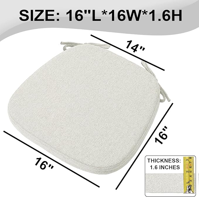 SINOSSO 4 Pack Memory Foam Chair Cushions for Dining Chairs, Friendly Woven Fabric 16" U-Shape Comfortable Kitchen Chair Pads, Removable Slip Resistant Seat Cushions (Set of 4, Beige-Gray)