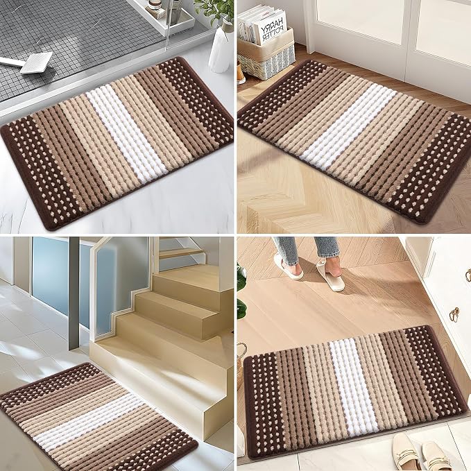 Kitinjoy Indoor Outdoor Door Mat, 36x24 Non-Slip Absorbent Dirt Trapper, Low-Profile Washable Inside Entrance Front Floor Mat, Sturdy Soft Entry Dotted Ombre Doormats for Entryway, Brown