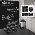 4Pcs Family Shower Curtain Sets with Non-Slip Rugs, Toilet Lid Cover and Bath Mat, Black Home Bathroom Decor Set Accessories Waterproof Shower Curtains with 12 Hooks, 72 x 72 Inch