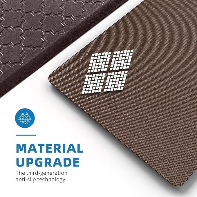 Kitchen Mats for Floor 2 Piece - Anti Fatigue Mats for Kitchen Floor - Non Slip Cushioned Rugs for Standing, Office, Sink, Laundry, Chocolate