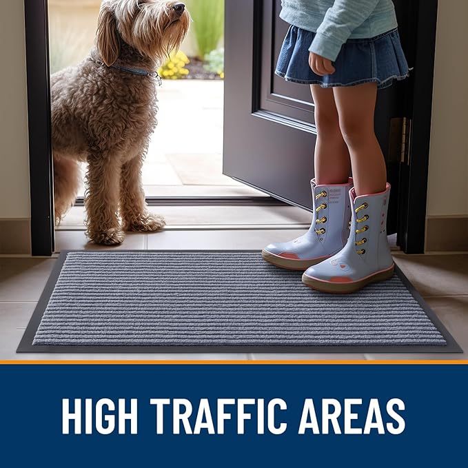 OLANLY Front Door Mat Indoor Outdoor Entrance, 2-Pack 29.5 x 17 Inch, Waterproof Heavy Duty Doormat, Fade Resistant, Low Profile, Easy Clean Patio Porch Welcome Floor Mats for Entry, Ash Grey