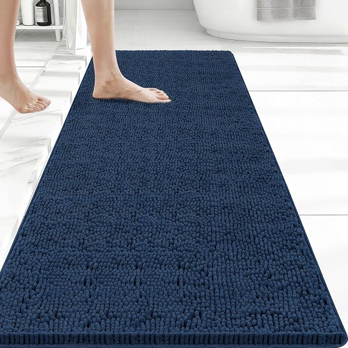 Bcoimo 48x24 Chenille Bath Mat – Non-Slip with Backing Bath Rug Ultra-Absorbent and Machine Washable Bathroom Mat Quick-Dry Design. Ideal for Bathroom Shower and Tub Areas