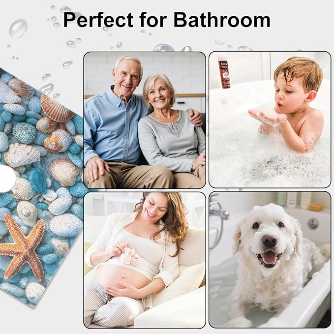 Square Shower Mat, Yonala 27 x 27 Inch Stylish Non Slip Shower Mats for Inside Shower with Central Drain Hole, Soft Trimmable PVC Loofah Anti Slip Shower Mat for Walk in Shower Stall, Quick Drying